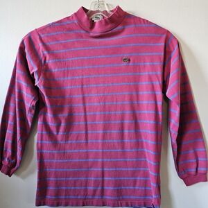 Izod LaCoste Mock Neck Shirt Men's Size Medium Stripes Long Sleeve 1980's‎
